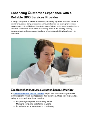 Enhancing Customer Experience with a Reliable BPO Services Provider
