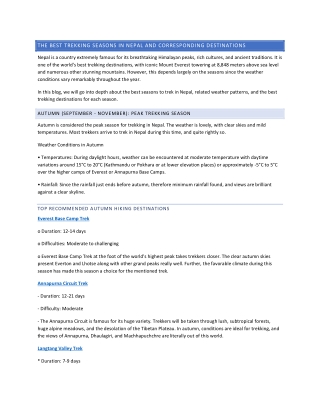 The Best Trekking Seasons in Nepal and Corresponding Destinations