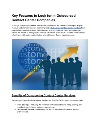 Key Features to Look for in Outsourced Contact Center Companies