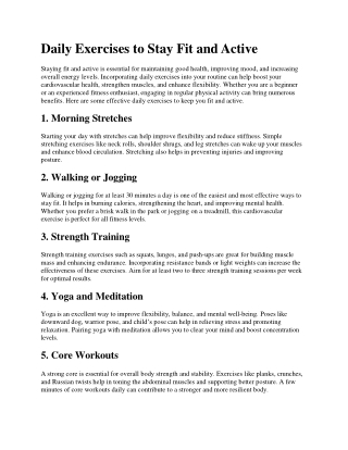 Daily Exercises to Stay Fit and Active