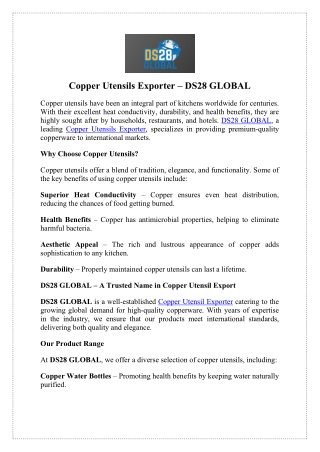 Shop Premium Quality from a Leading Copper Utensil Exporter