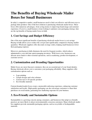 The Benefits of Buying Wholesale Mailer Boxes for Small Businesses