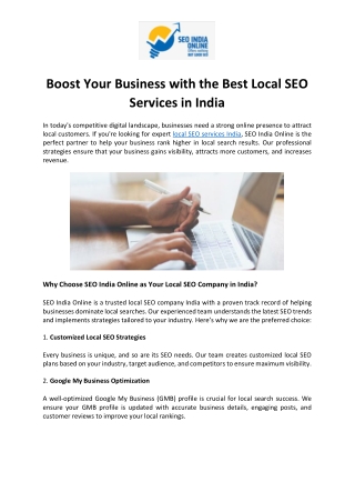 Boost Your Business with the Best Local SEO Services in India
