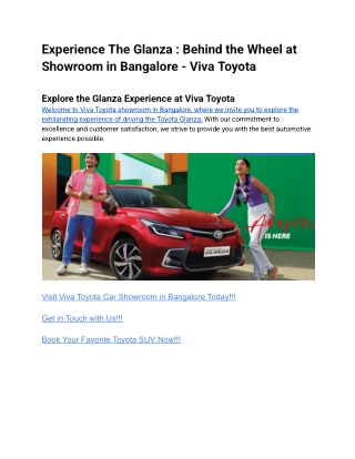 Experience the Glanza_ Behind the Wheel at Showroom in Bangalore -Viva Toyota