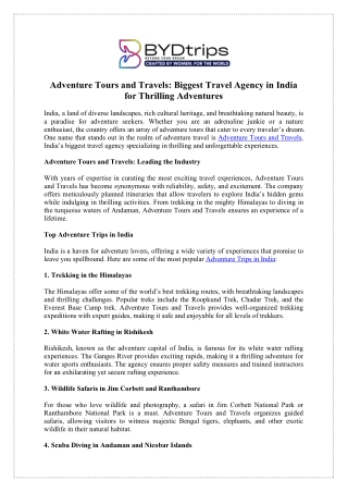 Adventure Tours and Travels | Explore the World with Us