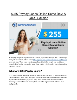 255 Payday Loans Online Same Day-A Quick Solution