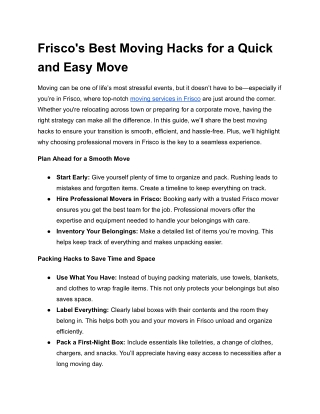 Frisco's Best Moving Hacks for a Quick and Easy Move