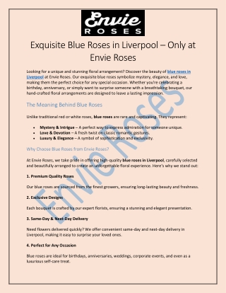 Blue Roses in Liverpool At Envie Roses