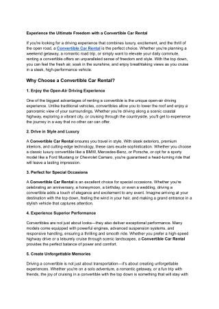 Convertible Car Rental – Experience the Freedom of Open-Top Driving