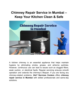 Chimney Repair Service in Mumbai – Keep Your Kitchen Clean & Safe