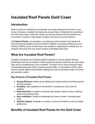 Enhance Comfort and Efficiency with Insulated Roof Panels on the Gold Coast