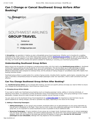 Can I change or cancel Southwest group airfare after booking?