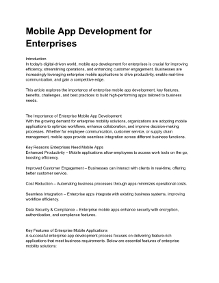 Mobile App Development for Enterprises