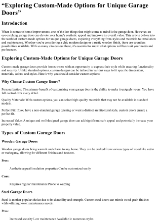 “Exploring Custom-Made Options for Unique Garage Doors”