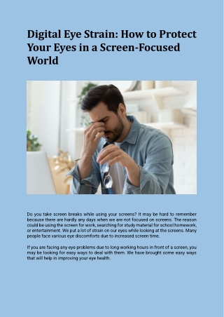 Digital Eye Strain How to Protect Your Eyes in a Screen-Focused World