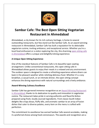 Sambar Cafe The Best Open Sitting Vegetarian Restaurant in Ahmedabad