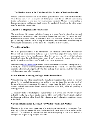 The Timeless Appeal of the White Formal Shirt for Men A Wardrobe Essential
