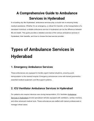 A Comprehensive Guide to Ambulance Services in Hyderabad