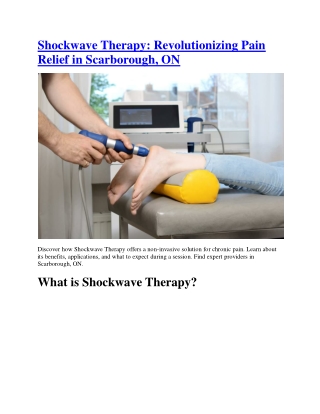 Shockwave Therapy Scarborough,ON