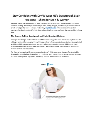 Stay Confident with DryFit Wear NZ’s Sweatproof, Stain-Resistant T-Shirts for Men & Women