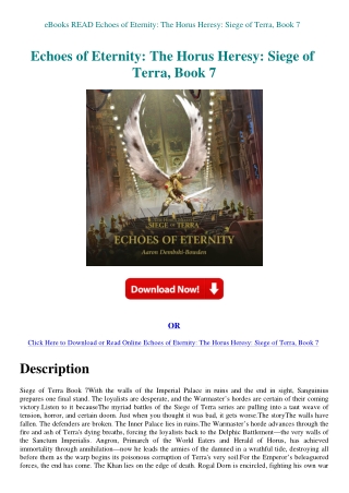 eBooks READ Echoes of Eternity The Horus Heresy Siege of Terra  Book 7
