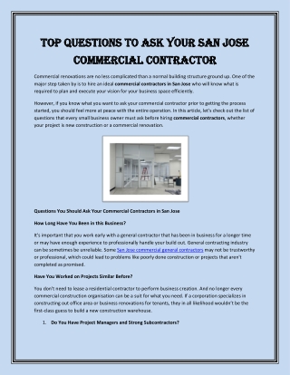 Top Questions to Ask Your San Jose Commercial Contractor