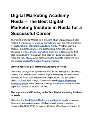 Digital Marketing Academy Noida – The Best Digital Marketing Institute in Noida for a Successful Career