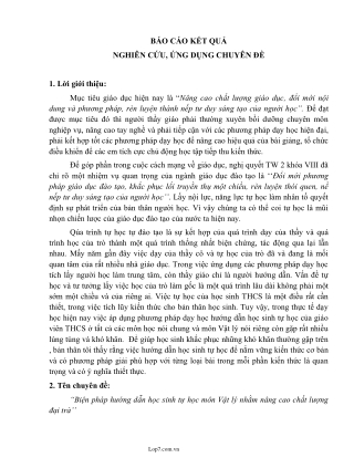 Chuyên đề Biện pháp hướng dẫn học sinh tự học môn Vật lý nhằm nâng cao chất lượng đại trà