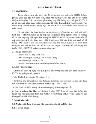 Chuyên đề bồi dưỡng học sinh giỏi môn Sinh học Lớp 8