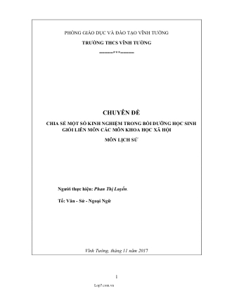 Chuyên đề Chia sẻ một số kinh nghiệm trong bồi dưỡng HSG Liên môn các môn KHXH - môn Lịch sử