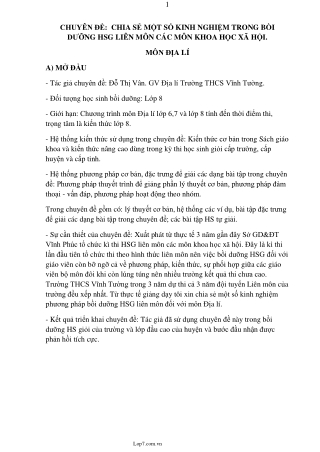 Chuyên đề Chia sẻ một số kinh nghiệm trong bồi dưỡng HSG liên môn các môn KHXH