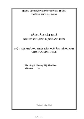 Chuyên đề Một vài phương pháp rèn pháp âm Tiếng Anh cho học sinh  THCS