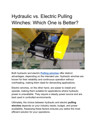 Hydraulic vs. Electric Pulling Winches_ Which One is Better_