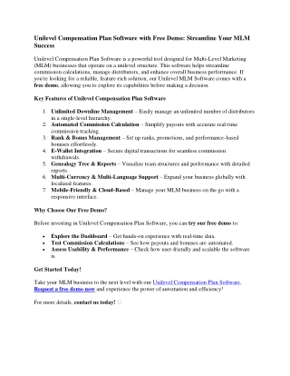 Unilevel Compensation Plan Software with Free Demo