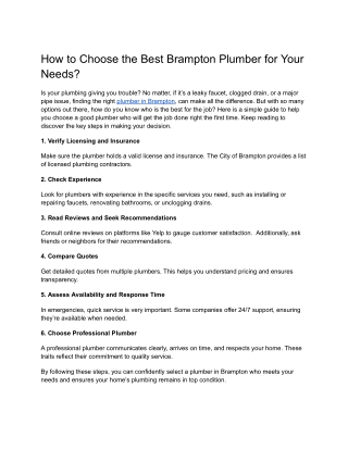 How to Choose the Best Brampton Plumber for Your Needs