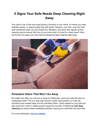 5 Signs Your Sofa Needs Deep Cleaning Right Away