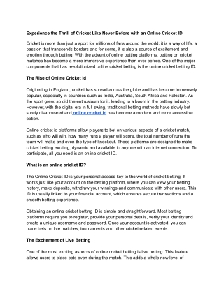 Experience the Thrill of Cricket Like Never Before with an Online Cricket ID