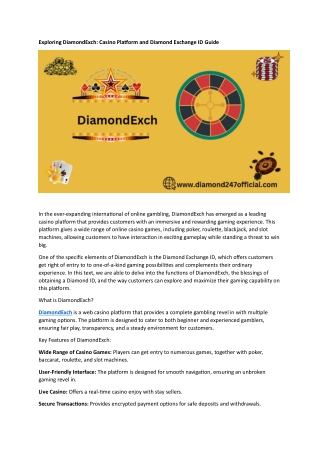 Exploring DiamondExch Casino Platform and Diamond Exchange ID Guide