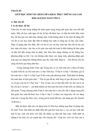 Chuyên đề Giúp học sinh yếu kém lớp 6 khắc phục  những sai lầm khi giải bài toán tìm x