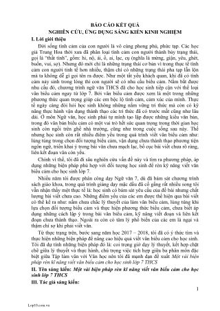 Sáng kiến kinh nghiệm Một vài biện pháp rèn kĩ năng viết văn biểu cảm cho học sinh lớp 7 THCS