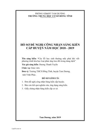 SKKN Các lỗi học sinh thường mắc phải khi viết phương trình hóa học loại phản ứng trao đổi trong dung dịch