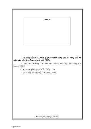 SKKN Giải pháp giúp học sinh nâng cao kỹ năng làm bài nghị luận văn học dạng bàn về một ý kiến