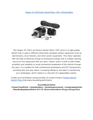 Oregon 33-738 Electric Starter Motor 120V _ WholeToolBox