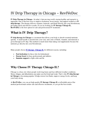 IV Drip Therapy in Chicago by RevIVeDoc