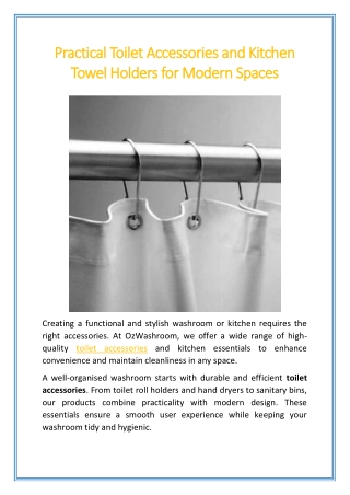 Practical Toilet Accessories and Kitchen Towel Holders for Modern Spaces