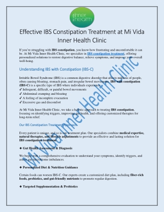 IBS Constipation Treatment at Mi Vida Inner Health Clinic