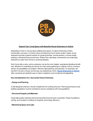 Expand Your Living Space with Beautiful House Extensions in Oxford