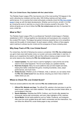PSL Live Cricket Score_ Stay Updated with the Latest Action