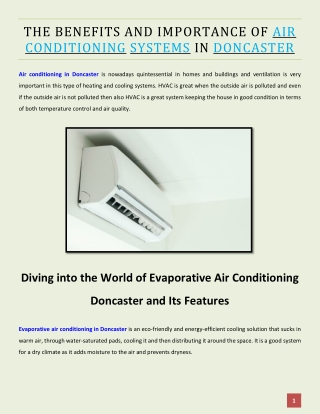 The Benefits and Importance of Air Conditioning Systems in Doncaster
