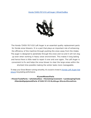 Honda 72450-767-010 Left Auger _ WholeToolBox